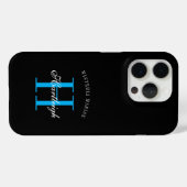 Moderne schwarze blaue weiße Monogramm Name Case-Mate iPhone Hülle (Rückseite (Horizontal))