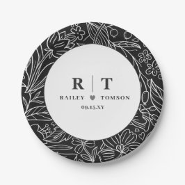 Moderne Schwarze Blume Elegantes Party Pappteller