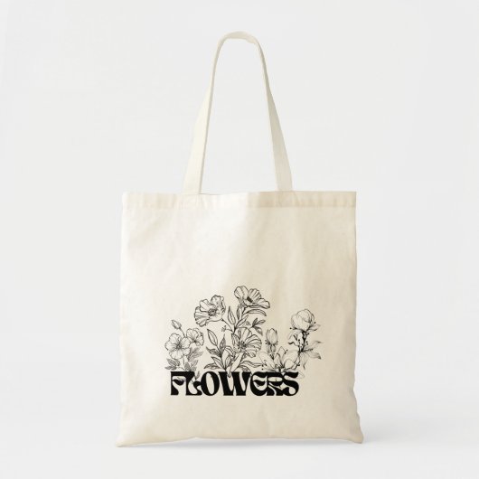 Moderne Schwarze Blume Grafik und Text Tragetasche (Vorne)
