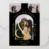 Moderne Schwarze Bogen 4 Fotos Hochzeit speichern Folieneinladung (Vorderseite)