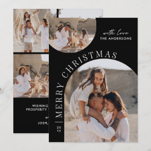 Moderne Schwarze Bogen-Layout-Weihnachtsfoto-Vorla Feiertagskarte