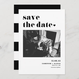 Moderne Schwarze Bold Typografie mit Herz-Foto Save The Date
