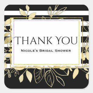 Moderne Schwarze Botanische Glamour-Chic-Geschenke Quadratischer Aufkleber