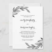 Moderne Schwarze Botanische Hochzeit Einladung (Vorderseite)