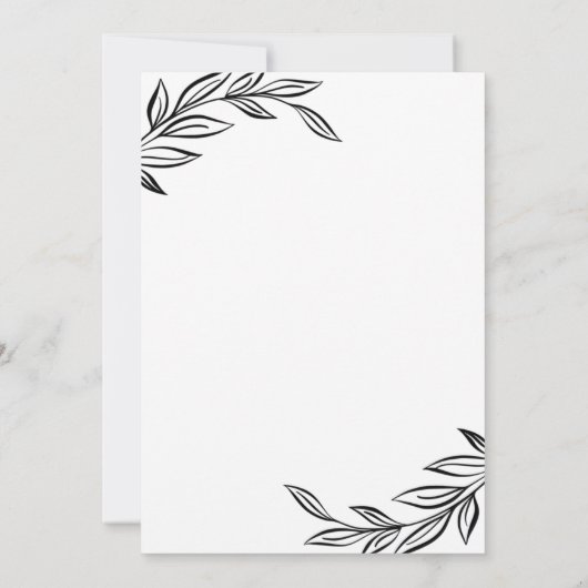 Moderne Schwarze Botanische Hochzeit Einladung (Rückseite)