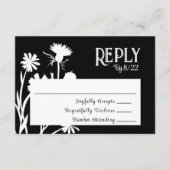 Moderne schwarze botanische RSVP-Karte Hinweiskarte (Vorderseite)