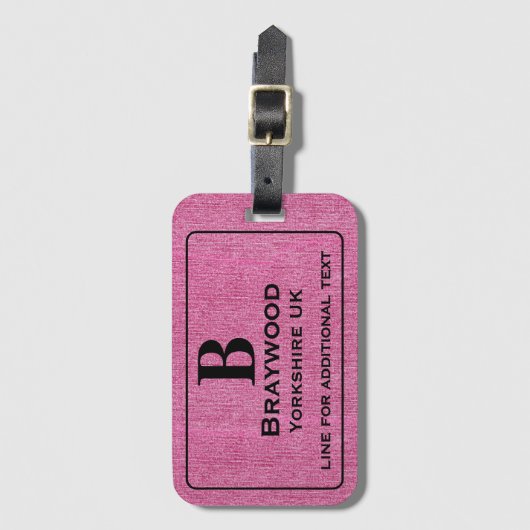 Moderne schwarze Buchstaben auf rosa Denim drucken Gepäckanhänger (Vorderseite Vertikal)