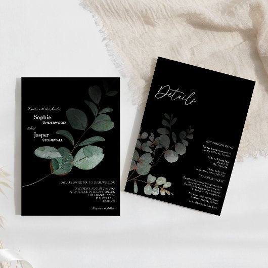Moderne Schwarze Details in einer Hochzeit Einladung
