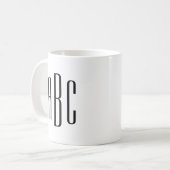Moderne schwarze drei Buchstaben Monogramm Kaffeetasse (Vorderseite Links)