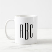 Moderne schwarze drei Buchstaben Monogramm Kaffeetasse (Links)