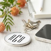 Moderne schwarze drei Buchstaben Monogramm Schlüsselanhänger (Seite)