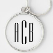 Moderne schwarze drei Buchstaben Monogramm Schlüsselanhänger (Vorne)