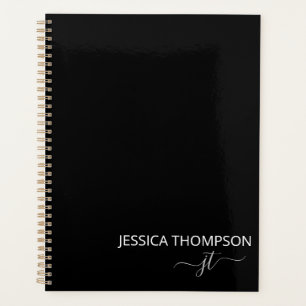 Moderne schwarze einfache Schrift girly Monogramm  Planer