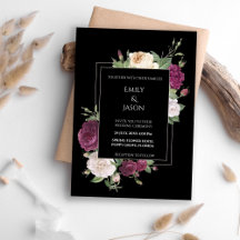 Moderne Schwarze Einladung mit Burgundy Peonies