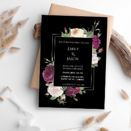 Moderne Schwarze Einladung mit Burgundy Peonies