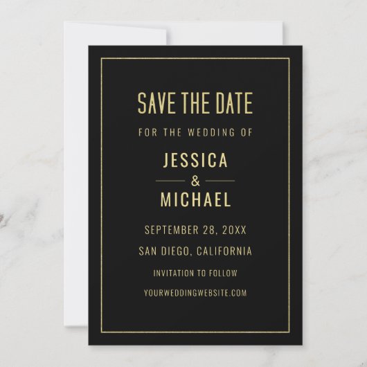 Moderne Schwarze Elegante Einfache Minimalistische Save The Date (Vorderseite)
