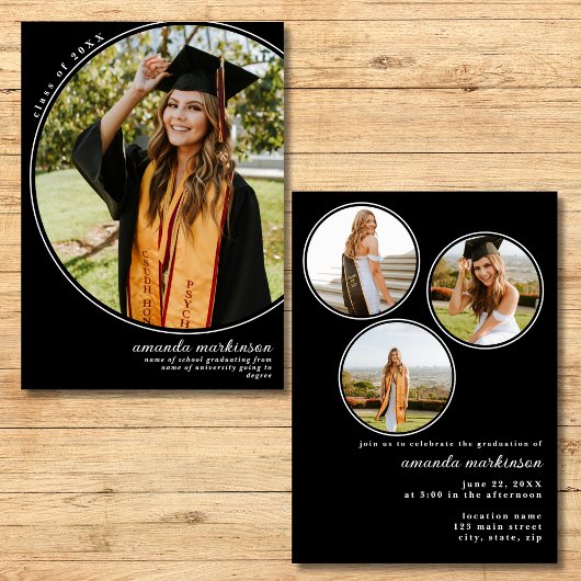 Moderne Schwarze Elegante Foto Abschluss Ankündigu Einladung