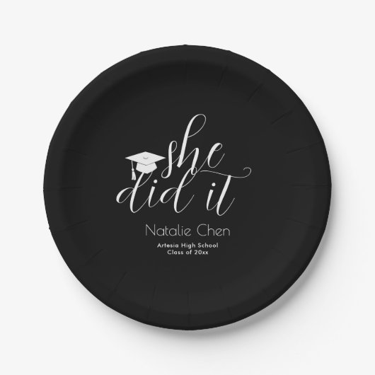 Moderne Schwarze Elegante Schriftart Abschluss Pappteller (Vorderseite)