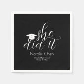 Moderne Schwarze Elegante Schriftart Abschluss Serviette (Vorderseite)