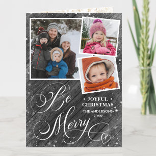 Moderne Schwarze Elegante Script Snowflakes Bokeh Feiertagskarte
