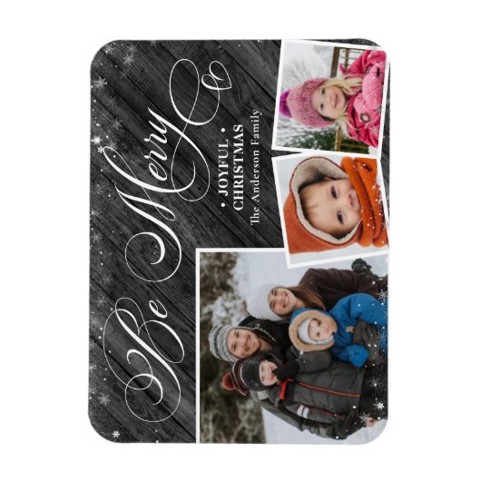 Moderne Schwarze Elegante Script Snowflakes Bokeh Magnet (Vertikal)