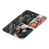 Moderne Schwarze Elegante Script Snowflakes Bokeh Magnet (Linke Seite)