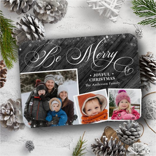 Moderne Schwarze Elegante Script Snowflakes Bokeh Magnet