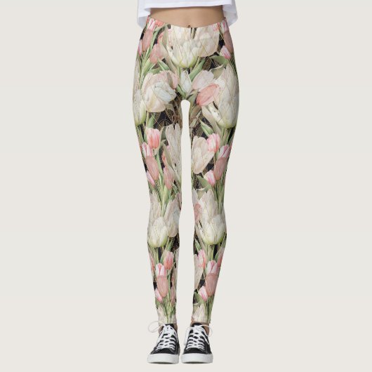 Moderne Schwarze Elegante Tulips mit goldenem Must Leggings (Vorderseite)