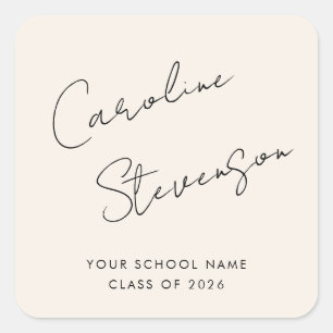 Moderne schwarze Elfenbein-Schrift personalisierte Quadratischer Aufkleber