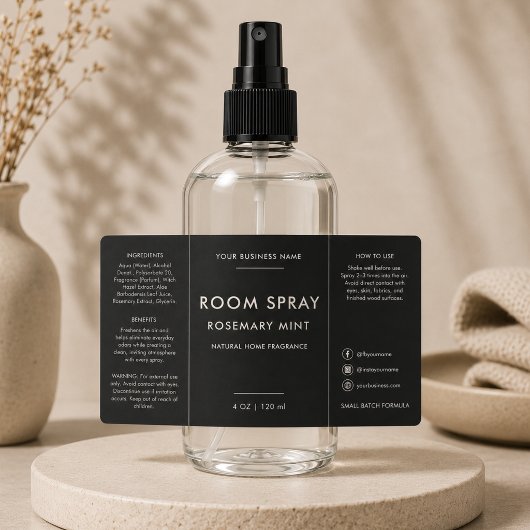 Moderne schwarze Etikette für Raumsprayflasche