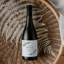 Moderne, schwarze Eukalyptus Save the Date chic Weinetikett