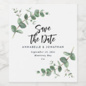 Moderne, schwarze Eukalyptus Save the Date chic Weinetikett (Einzelnes Label)