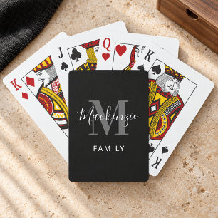 Moderne schwarze Familienmonogramm-Anpassung Spielkarten