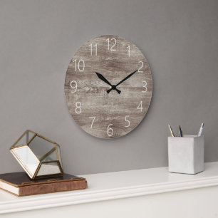 Moderne schwarze Farmhouse-Chic-Faux-Holzmaserung Große Wanduhr