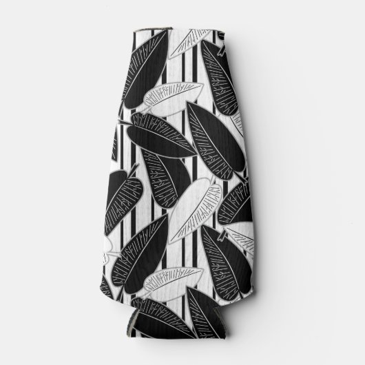 Moderne schwarze Fikus-Blätter abstrakt gestreift Flaschenkühler (Vorderseite)