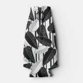 Moderne schwarze Fikus-Blätter abstrakt gestreift Flaschenkühler (Rückseite)