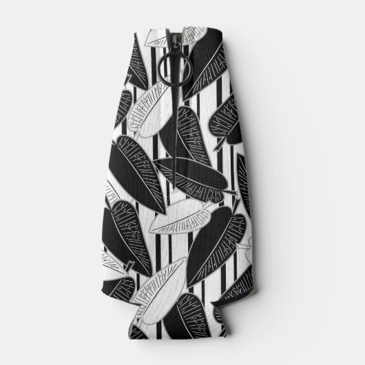 Moderne schwarze Fikus-Blätter abstrakt gestreift Flaschenkühler (Rückseite)