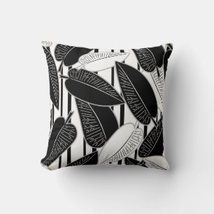 Moderne schwarze Fikus-Blätter abstrakt gestreift  Kissen