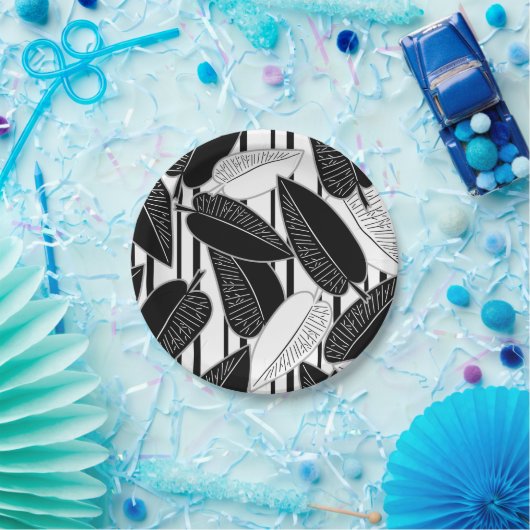 Moderne schwarze Fikus-Blätter abstrakt gestreift  Pappteller (Party)