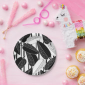 Moderne schwarze Fikus-Blätter abstrakt gestreift  Pappteller (Party)