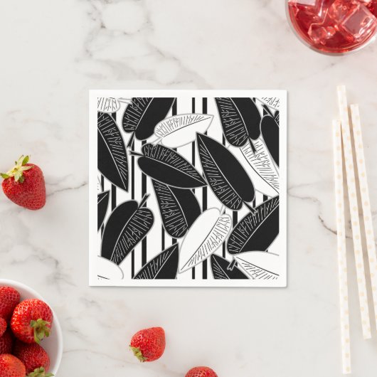 Moderne schwarze Fikus-Blätter abstrakt gestreift Serviette (Beispiel)