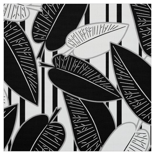 Moderne schwarze Fikus-Blätter abstrakt gestreift  Stoff (Muster)