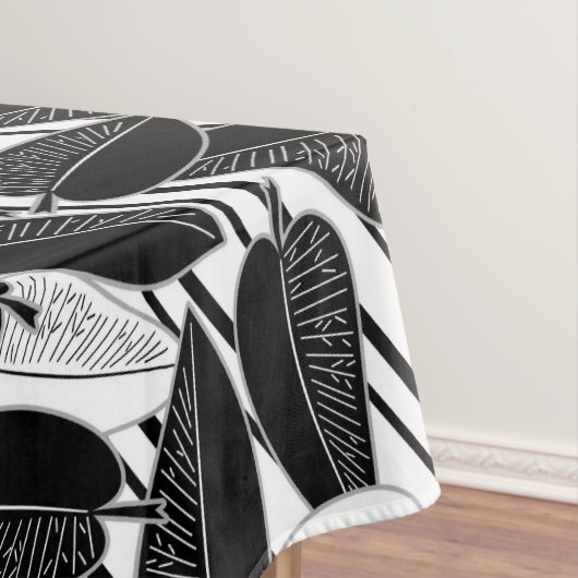 Moderne schwarze Fikus-Blätter abstrakt gestreift Tischdecke (Beispiel)