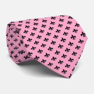 Moderne schwarze Fleur-de-lis auf Carnation Pink Krawatte