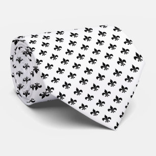 Moderne schwarze Fleur-de-lis auf Weiß Krawatte