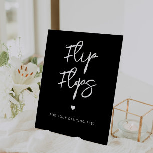 Moderne, schwarze Flip Flops Hochzeit Sockelschild