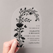 Moderne Schwarze Flora-Butterfly-Hochzeit Acryleinladungen (Insitu (Handheld))