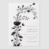 Moderne Schwarze Flora-Butterfly-Hochzeit Pergament Einladungen (Vorderseite)