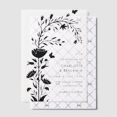 Moderne Schwarze Flora-Butterfly-Hochzeit Pergament Einladungen (Versetzt (Einladung))