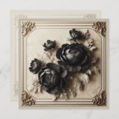 Moderne Schwarze Flora Einladung zur Hochzeit (Vorne/Hinten)